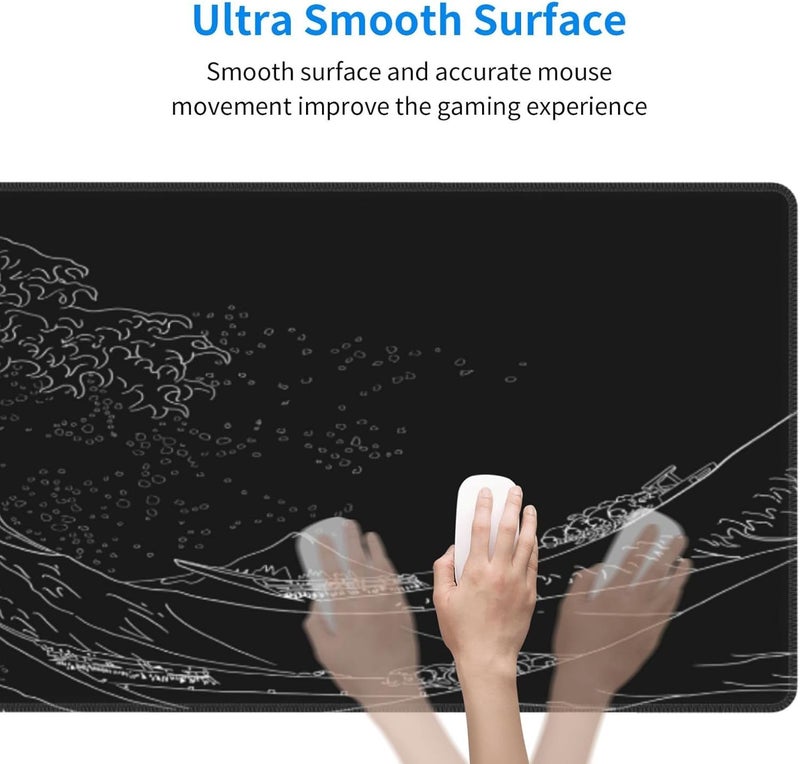 Brecoy Japanese Sea Wave Large Mouse Pad, Anime Black Gaming, Extended Kanagawa Mat Desk Pad, 3mm Thick Long Non-Slip Rubber Base Mice Pad, 31.5 X 11.8 Inch - Image 5